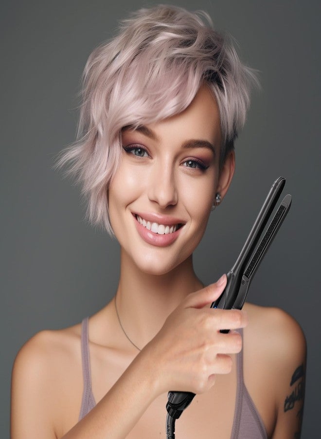 DSHOW Pencil Flat Iron, 3/10" Small Flat Irons for Short Hair, Pixie Cut & Bangs, Anti-Scald Mini Hair Straightener with Glove, Dual Voltage, Adjustable Temp 250-450℉, Auto Shut Off (Black) - Image 5