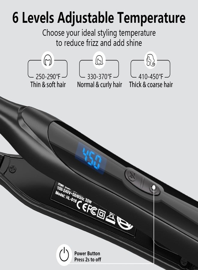 DSHOW Pencil Flat Iron, 3/10" Small Flat Irons for Short Hair, Pixie Cut & Bangs, Anti-Scald Mini Hair Straightener with Glove, Dual Voltage, Adjustable Temp 250-450℉, Auto Shut Off (Black) - Image 2