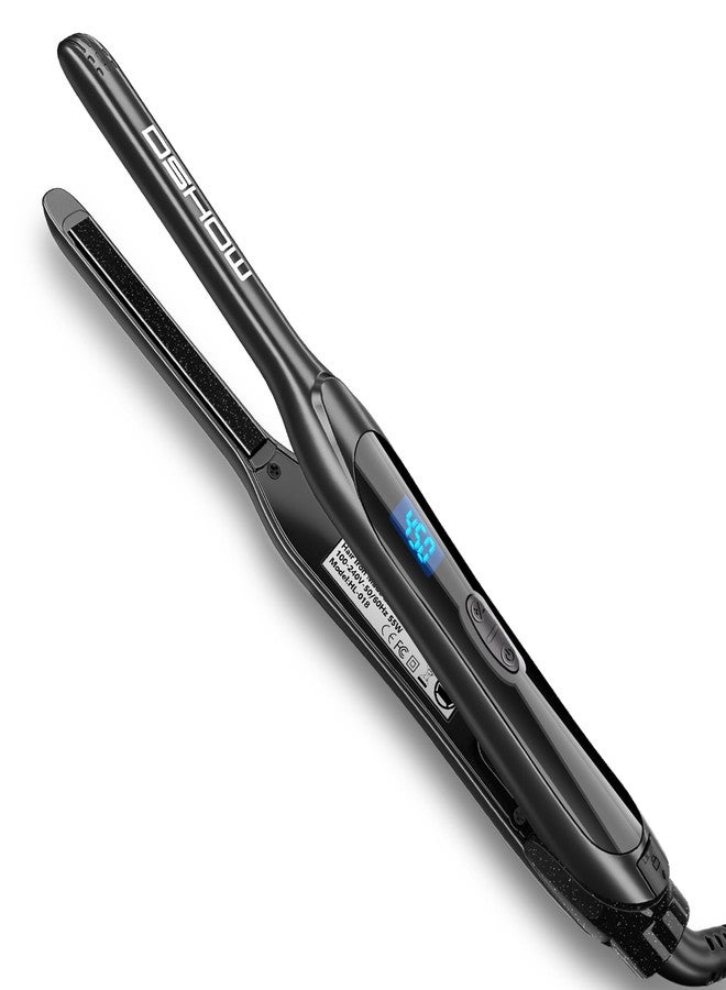 DSHOW Pencil Flat Iron, 3/10" Small Flat Irons for Short Hair, Pixie Cut & Bangs, Anti-Scald Mini Hair Straightener with Glove, Dual Voltage, Adjustable Temp 250-450℉, Auto Shut Off (Black) - Image 1