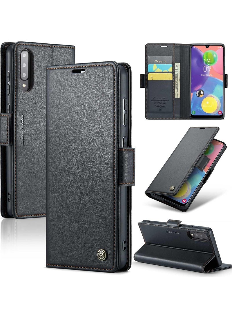CaseMe Phone Case Luxury PU Leather Design Anti Fingerprint 023 Flip Cover Card Slot Holder Cover For Samsung Galaxy A70 (Black) - Image 1