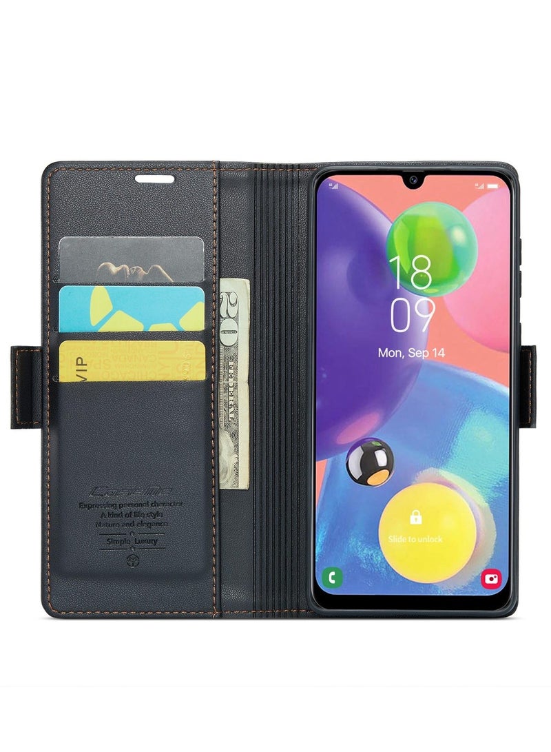 CaseMe Phone Case Luxury PU Leather Design Anti Fingerprint 023 Flip Cover Card Slot Holder Cover For Samsung Galaxy A70 (Black) - Image 2