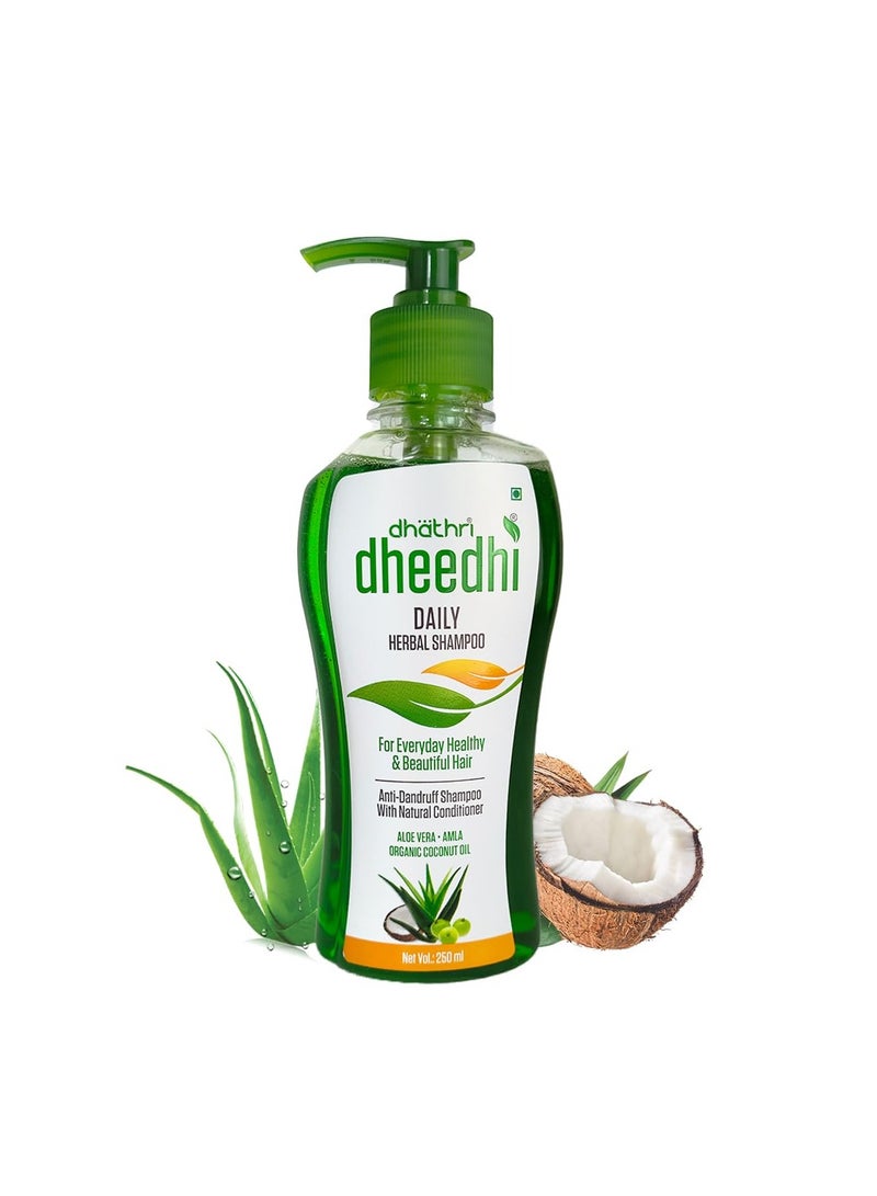 Dhathri Dheedhi Daily Herbal Shampoo for daily use, shampoo for dry and frizzy hair that makes hair healthy & strong, mild shampoo for daily use (250ml) - Image 1