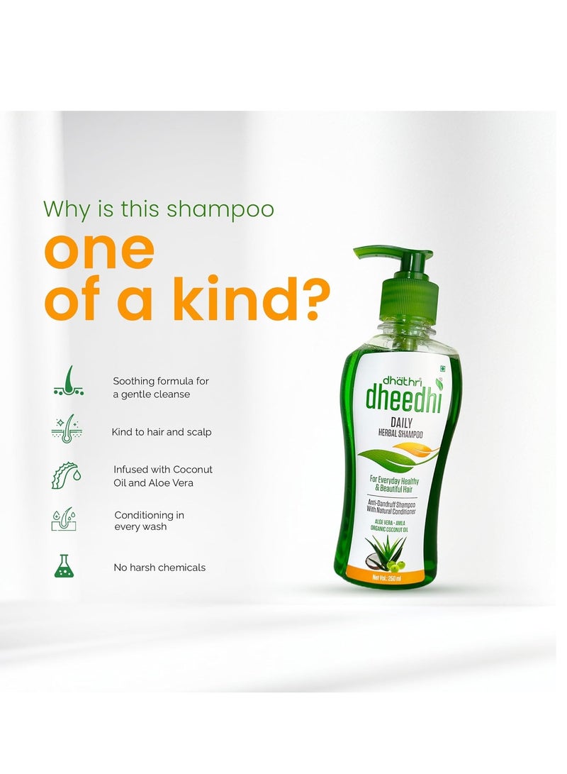 Dhathri Dheedhi Daily Herbal Shampoo for daily use, shampoo for dry and frizzy hair that makes hair healthy & strong, mild shampoo for daily use (250ml) - Image 3