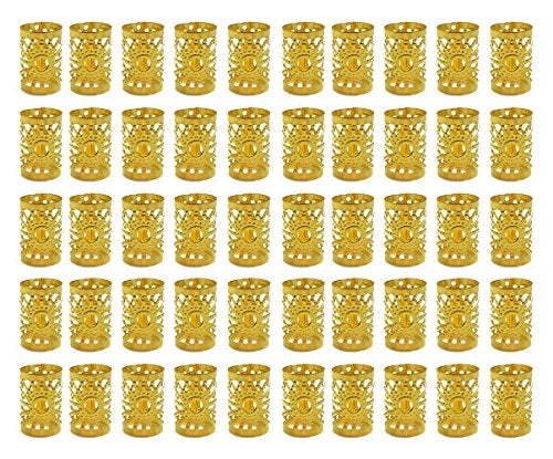 Hyamass 50pcs Aluminum Hollow Out Dreadlocks Beads Metal Hair Ring Decoration Braiding Hair Jewelry (Gold) - Image 1
