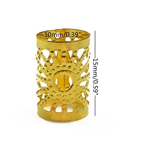 Hyamass 50pcs Aluminum Hollow Out Dreadlocks Beads Metal Hair Ring Decoration Braiding Hair Jewelry (Gold) - Image 3
