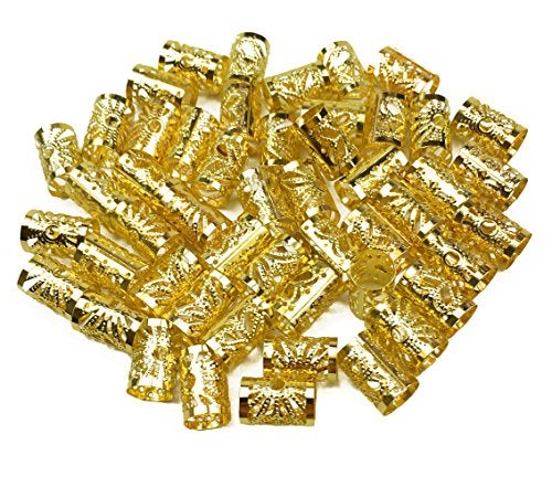 Hyamass 50pcs Aluminum Hollow Out Dreadlocks Beads Metal Hair Ring Decoration Braiding Hair Jewelry (Gold) - Image 2