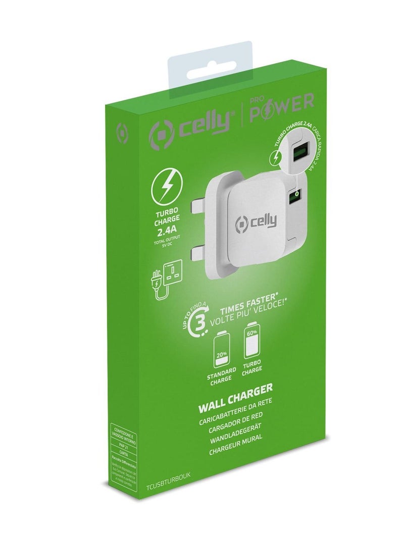 Celly - USB Charger 12W Fast Charger Wall Plug Turbo Charge 2.4A Travel Adapter Quick Charge Mobile Charger Power Adapter Compatible for All Samsung, Iphone & All Android Devices. - Image 1