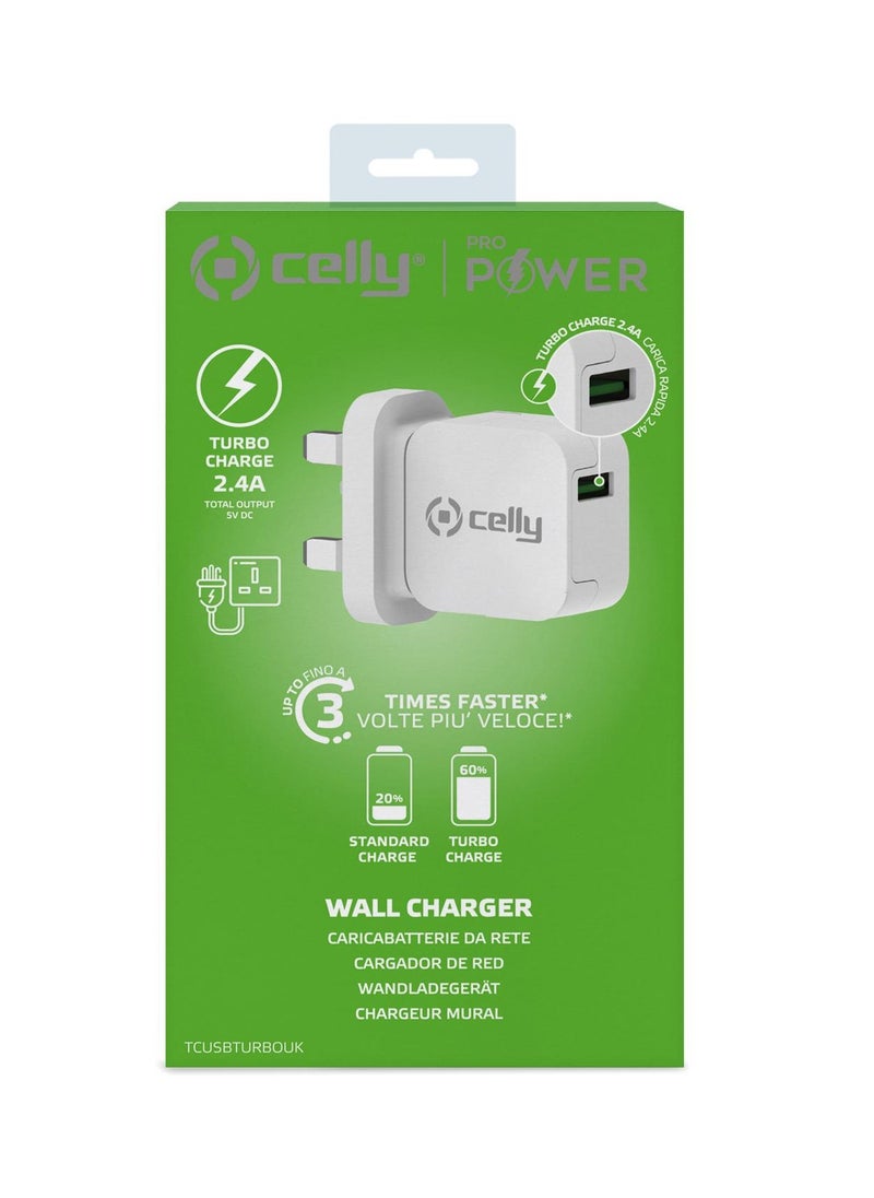 Celly - USB Charger 12W Fast Charger Wall Plug Turbo Charge 2.4A Travel Adapter Quick Charge Mobile Charger Power Adapter Compatible for All Samsung, Iphone & All Android Devices. - Image 1
