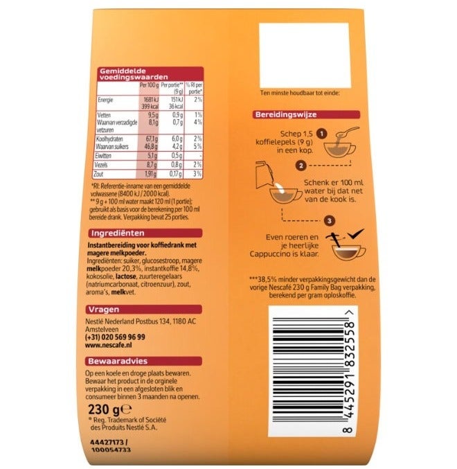 Nestle Nescafe Cappuccino Family Pack 230grams - Image 2