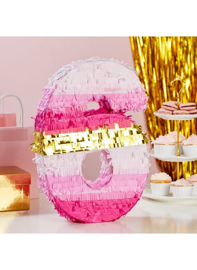 Blue Panda - Number 6 Pinata Pink And Gold Foil For Girls 6Th Birthday Party Decorations (Small 16.5 X 11 Inches) - Image 1