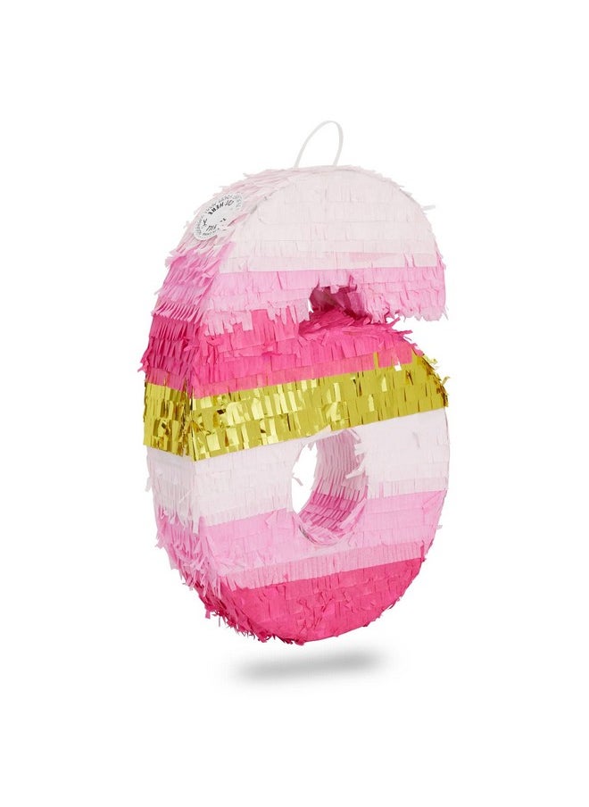 Blue Panda - Number 6 Pinata Pink And Gold Foil For Girls 6Th Birthday Party Decorations (Small 16.5 X 11 Inches) - Image 1
