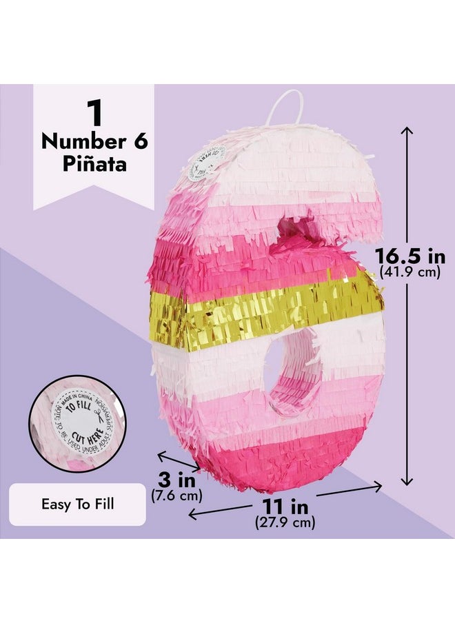 Blue Panda - Number 6 Pinata Pink And Gold Foil For Girls 6Th Birthday Party Decorations (Small 16.5 X 11 Inches) - Image 1