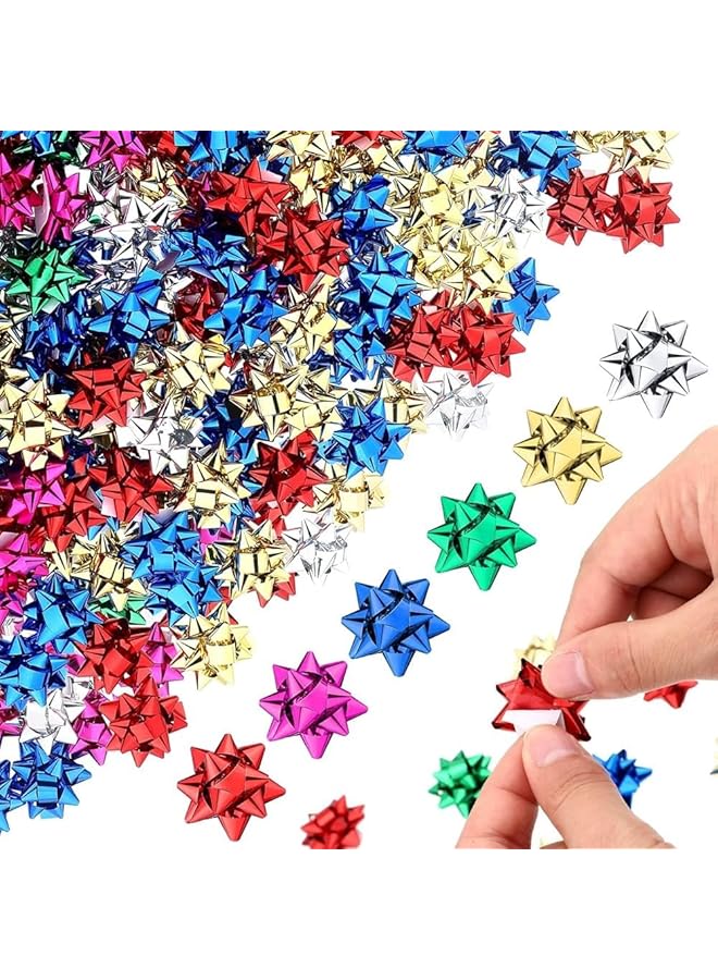 100 Pcs Self-Adhesive Gift Bow Assortment - Mini Bow (1 Inch) - Red, Green, Gold, Silver, Blue Bow for Christmas, Birthday, Wedding, Baby Shower, Bridal Showers