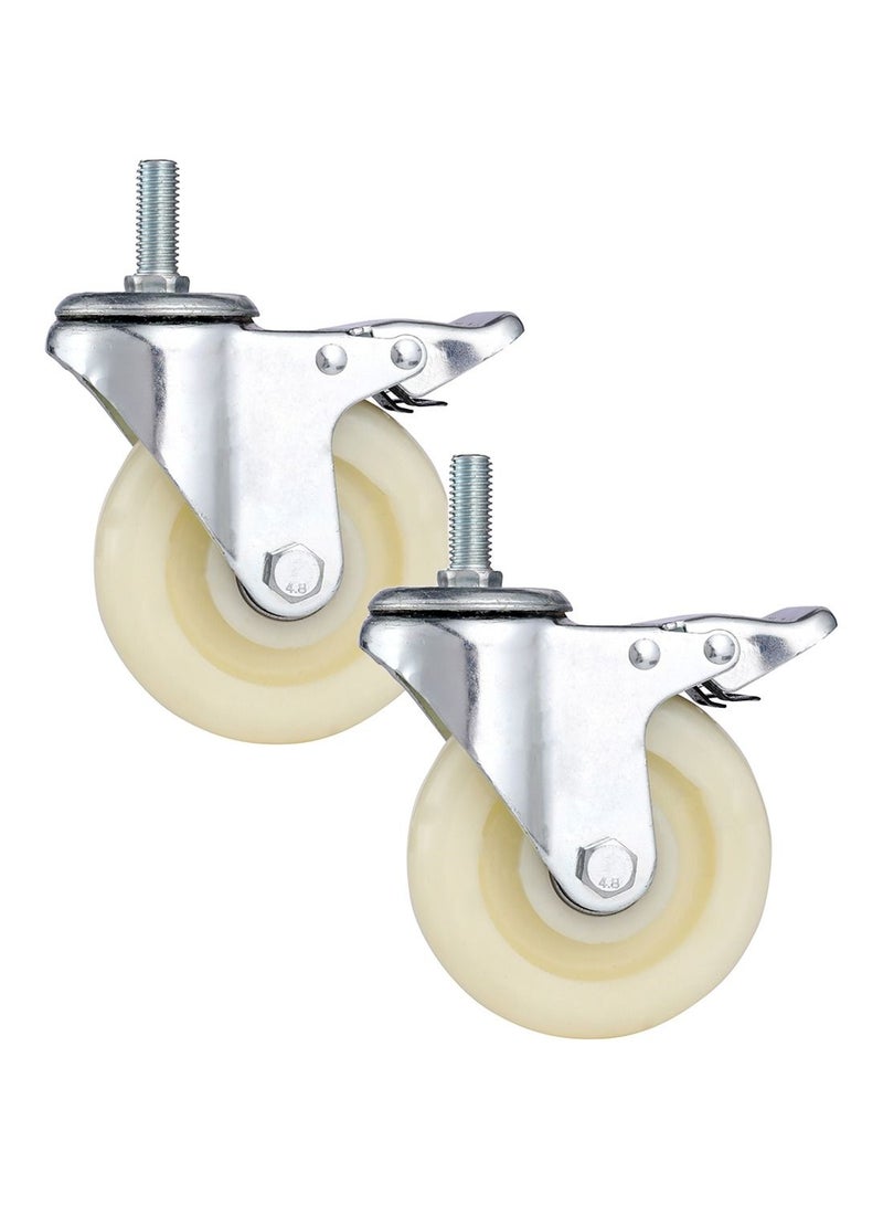 BMB tools 2-Piece 125mm White PP Double Ball Bearing Caster - Swivel with Brake - Screw M12x30mm - Image 1