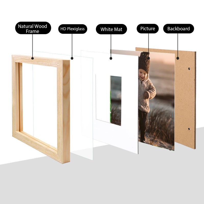 KINLINK 6x6 Picture Frames Natural Wood Frames with Acrylic Plexiglass for Pictures 4x4 With Mat  Tabletop and Wall Mounting Display Square Frame  Set of 4 - Image 3