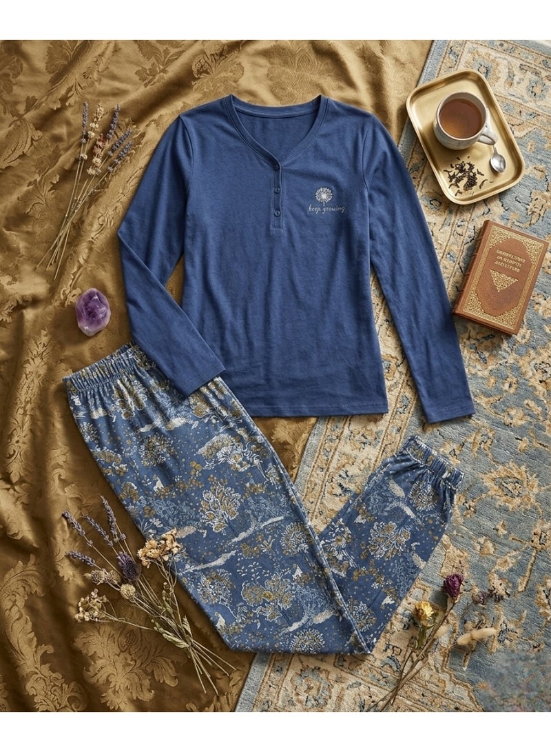 Women's Deep Blue Floral Loungewear Set - Image 3