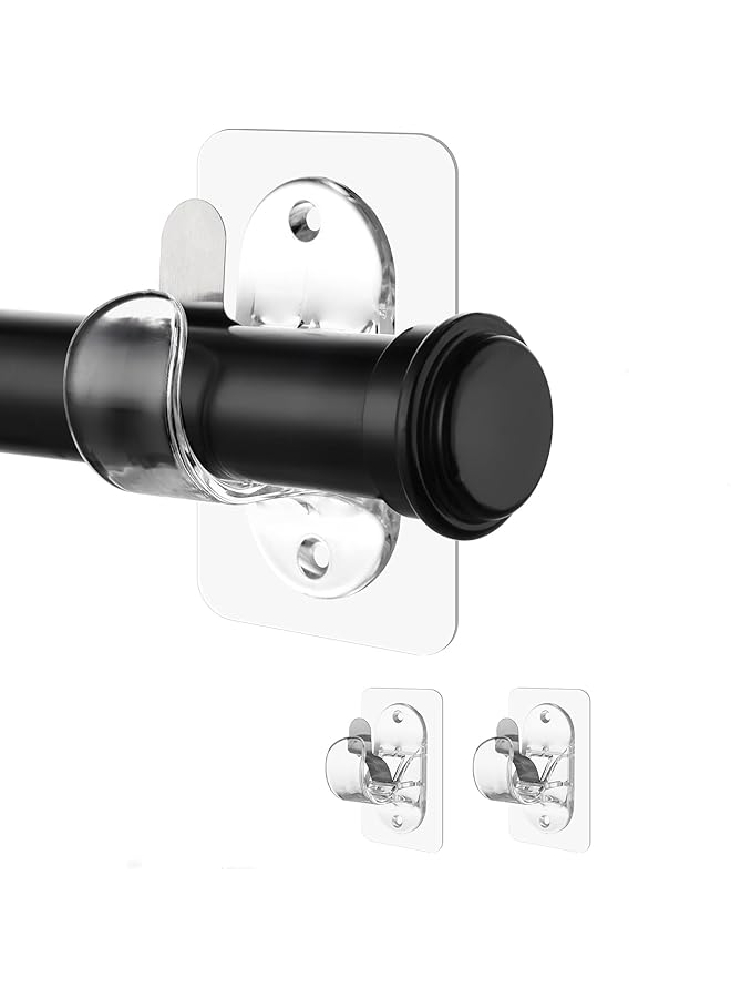 erorex 2 PCS Transparent Curtain Rod Bracket, No Drilling Adhesive Curtain Rod Holders for Max 18LB Load Capacity, Nail Free Curtain Rod Hooks for for Bathroom, Living Room, Kitchen - Image 1