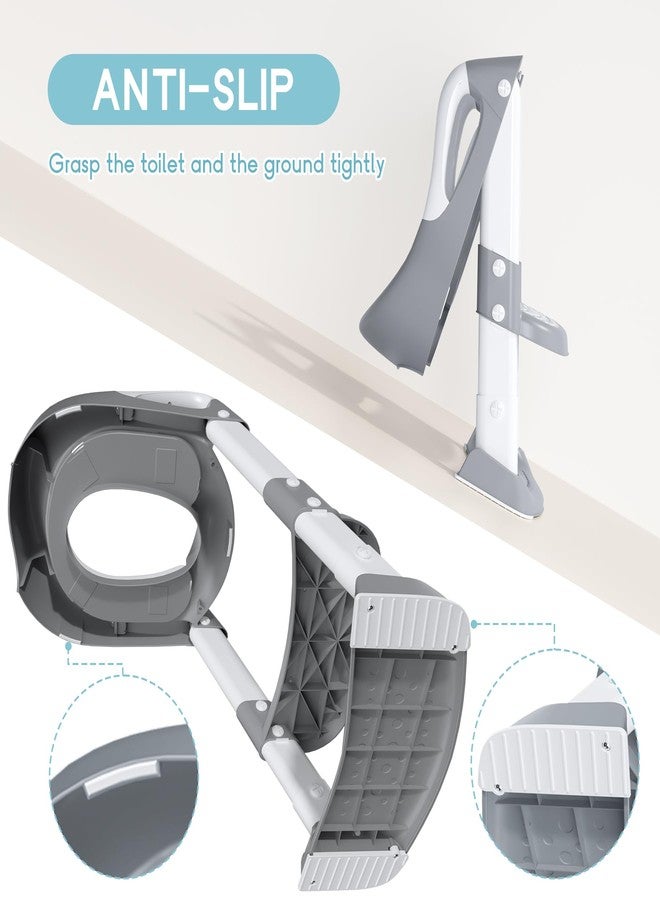 COOSEYA Potty Training Toilet with Step Stool Ladder, Toddler Kids Potty Training Seat for Boys Girls, Foldable Anti-Slip Toilet Toddler Seat Splash Guard Soft Cushion Safety Handles (Grey) - Image 4