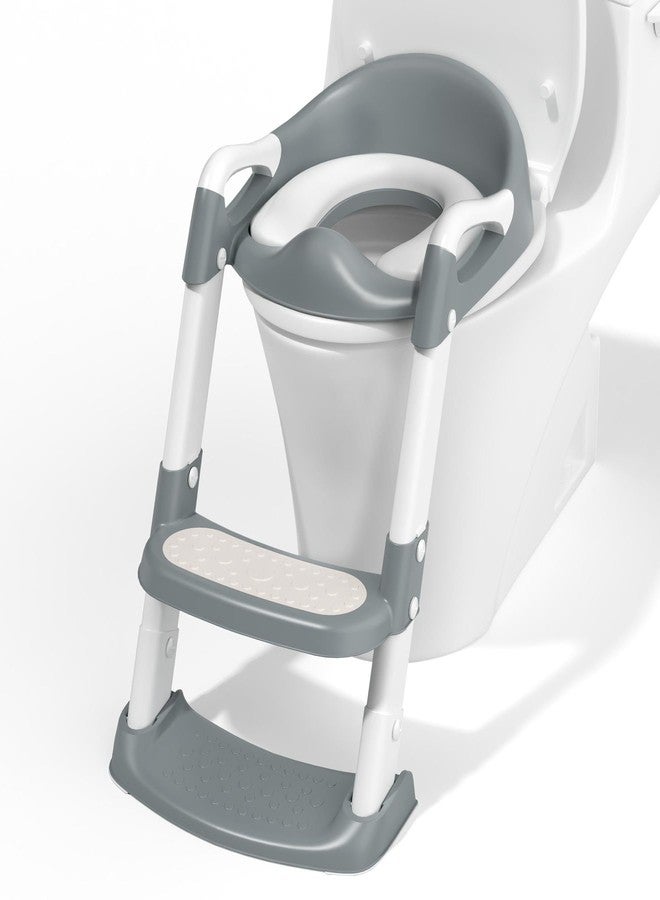COOSEYA Potty Training Toilet with Step Stool Ladder, Toddler Kids Potty Training Seat for Boys Girls, Foldable Anti-Slip Toilet Toddler Seat Splash Guard Soft Cushion Safety Handles (Grey) - Image 1