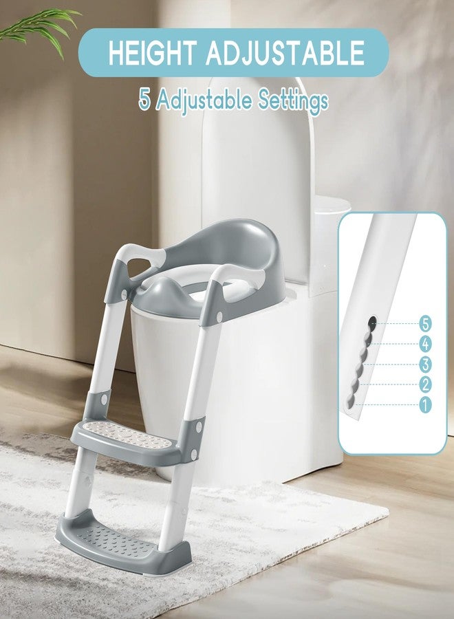 COOSEYA Potty Training Toilet with Step Stool Ladder, Toddler Kids Potty Training Seat for Boys Girls, Foldable Anti-Slip Toilet Toddler Seat Splash Guard Soft Cushion Safety Handles (Grey) - Image 5