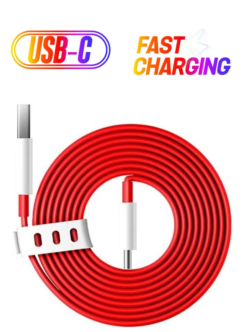 ELTRAZONE Warp Charge Type-C Cable – 1 Meter Red/White, Fast Charging for OnePlus & USB-C Devices - Image 1