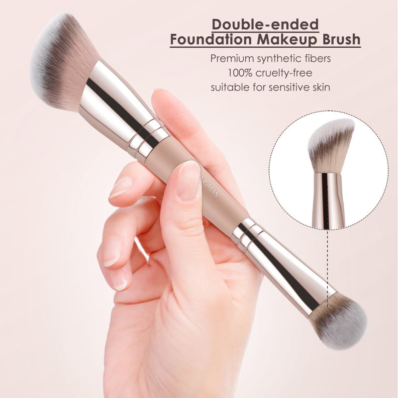 KINGMAS Foundation Brush, Dual-Ended Angled Makeup Brush for Foundation and Contour Blending Liquid Powder, Concealer Cream Cosmetics Blush, Cruelty Free Vegan (Pink) - Image 2