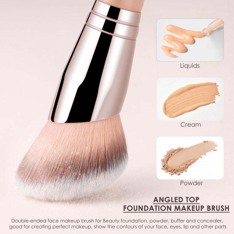KINGMAS Foundation Brush, Dual-Ended Angled Makeup Brush for Foundation and Contour Blending Liquid Powder, Concealer Cream Cosmetics Blush, Cruelty Free Vegan (Pink) - Image 3