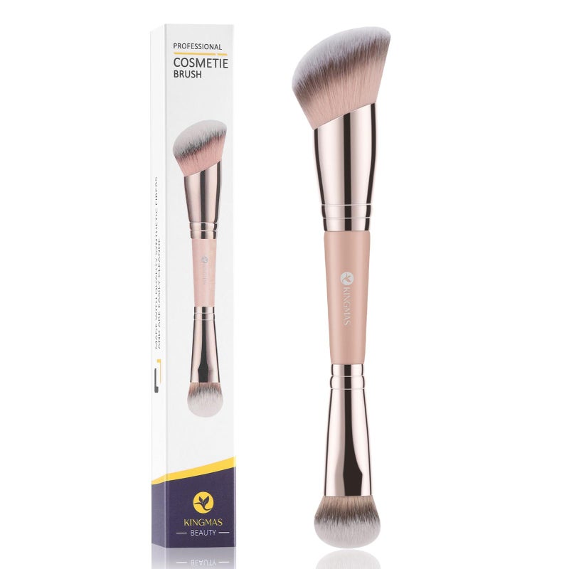 KINGMAS Foundation Brush, Dual-Ended Angled Makeup Brush for Foundation and Contour Blending Liquid Powder, Concealer Cream Cosmetics Blush, Cruelty Free Vegan (Pink) - Image 1