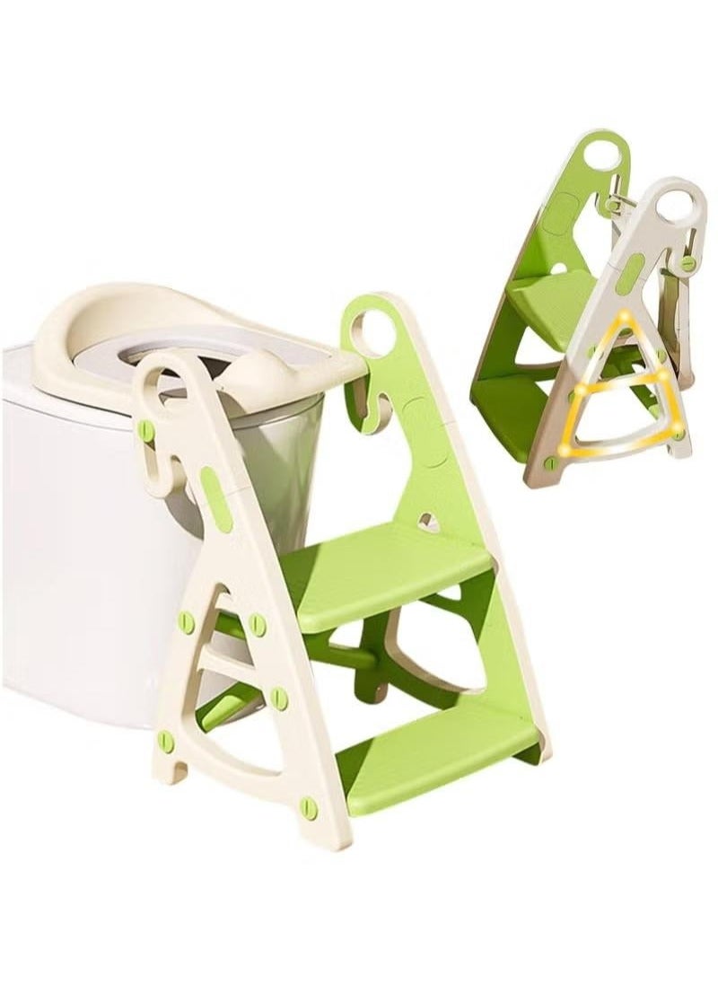 MIXDE Potty Training Toilet Seat, 2 in 1 Height Adjustable Toilet Trainer with Step Stool Ladder, Foldable Toddler Potty Chair for Boys and Girls (Green)  - Image 1
