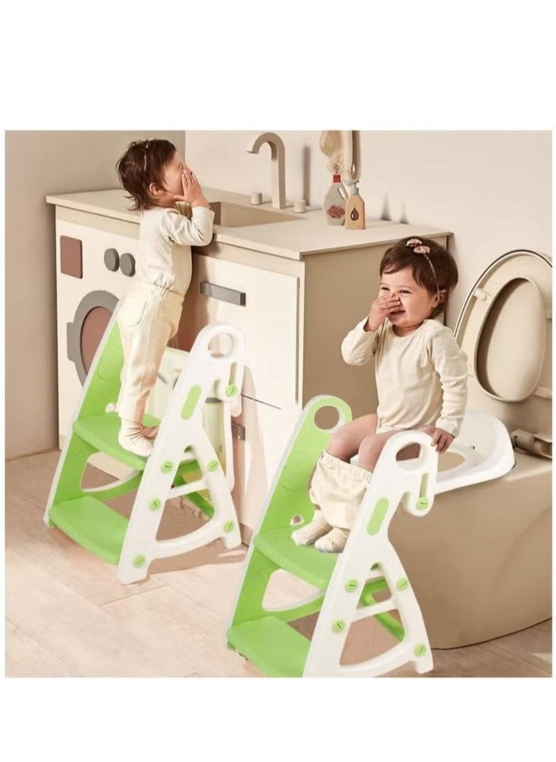 MIXDE Potty Training Toilet Seat, 2 in 1 Height Adjustable Toilet Trainer with Step Stool Ladder, Foldable Toddler Potty Chair for Boys and Girls (Green)  - Image 2