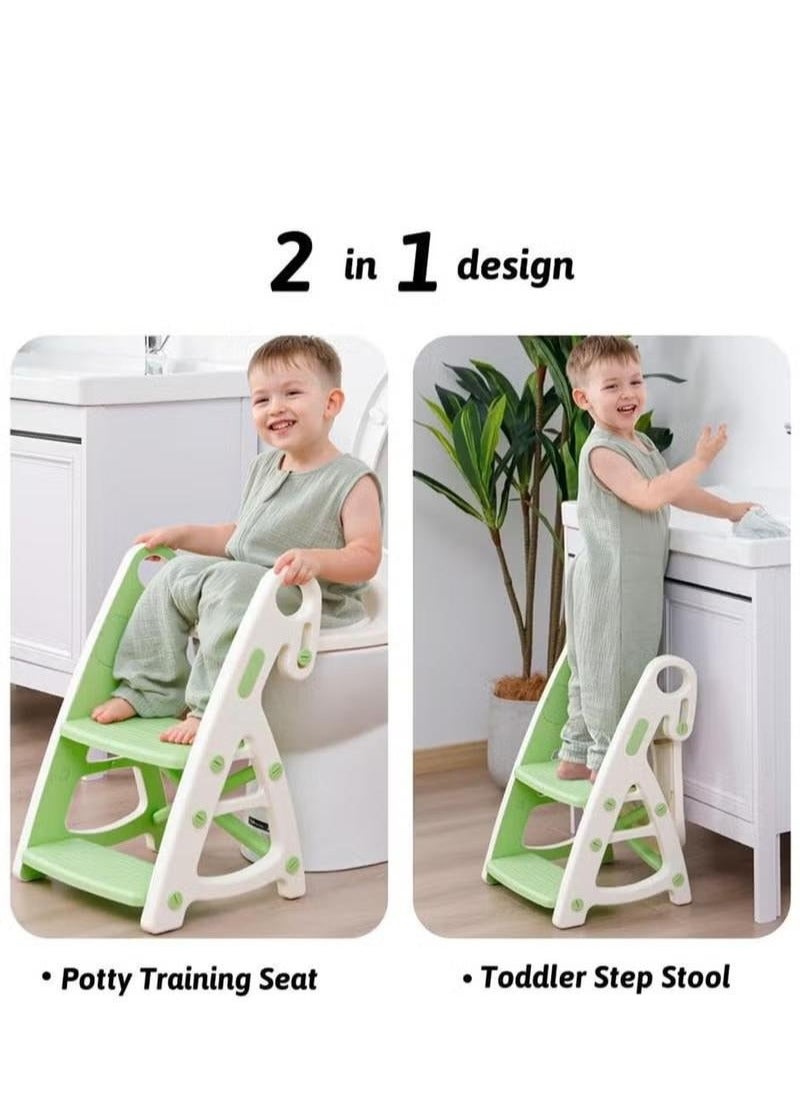 MIXDE Potty Training Toilet Seat, 2 in 1 Height Adjustable Toilet Trainer with Step Stool Ladder, Foldable Toddler Potty Chair for Boys and Girls (Green)  - Image 3