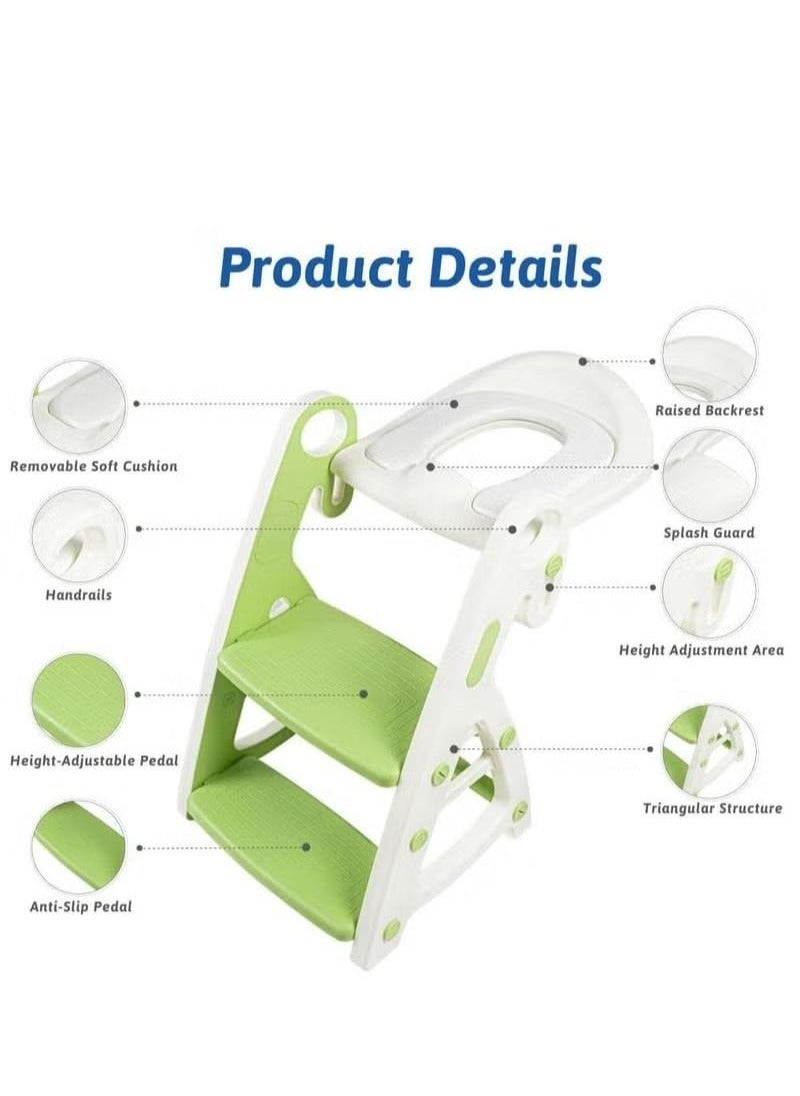 MIXDE Potty Training Toilet Seat, 2 in 1 Height Adjustable Toilet Trainer with Step Stool Ladder, Foldable Toddler Potty Chair for Boys and Girls (Green)  - Image 5