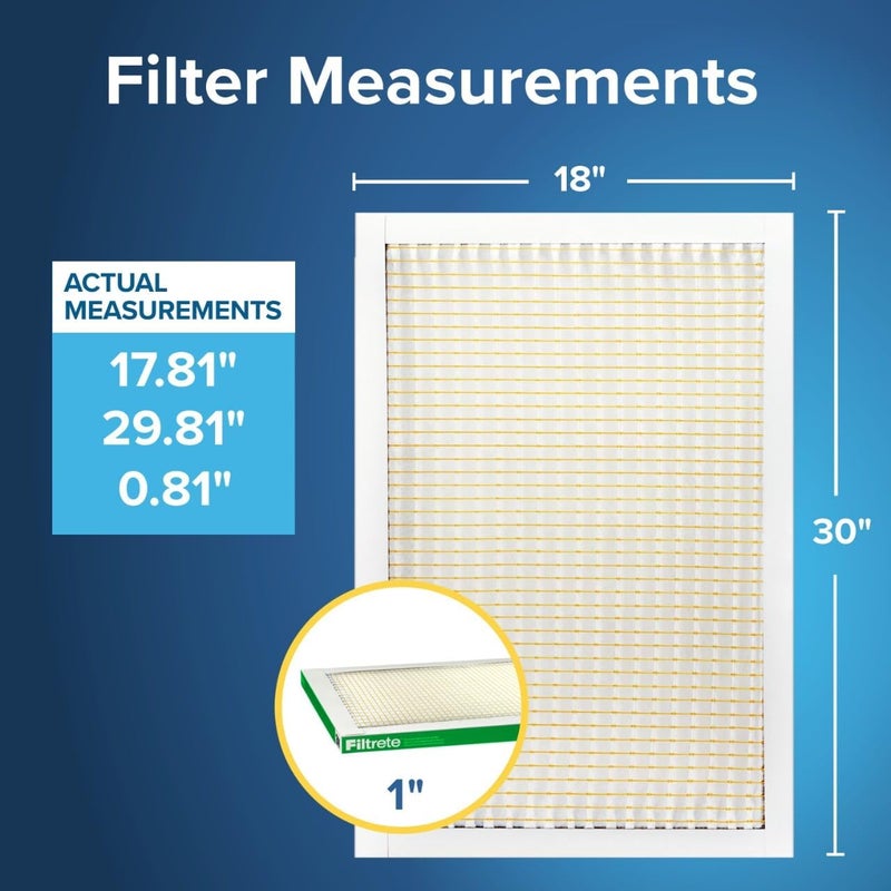 FILTRETE فلتر هواء مكيف 18x30x1، MPR 700، MERV 8، قوي ضد حبوب اللقاح، سهل على تدفق الهواء، فلتر هواء كهربائي مطوي 1 بوصة لمدة 3 أشهر، عبوة 2 (الحجم الفعلي 17.81 x 29.81 x 0.81 بوصة) - Image 2