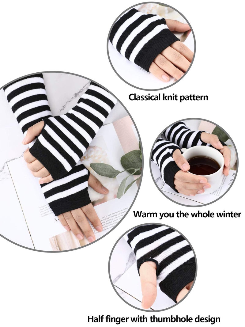 SATINIOR 6 Pairs Long Fingerless Gloves for Women Winter Arm Warmers Knit Thumbhole Stretchy(Fresh Color) - Image 2