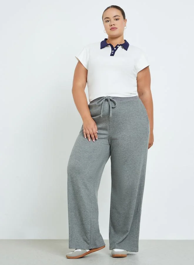 Plus Size Grey Ribbed Relaxed Fit Joggers
