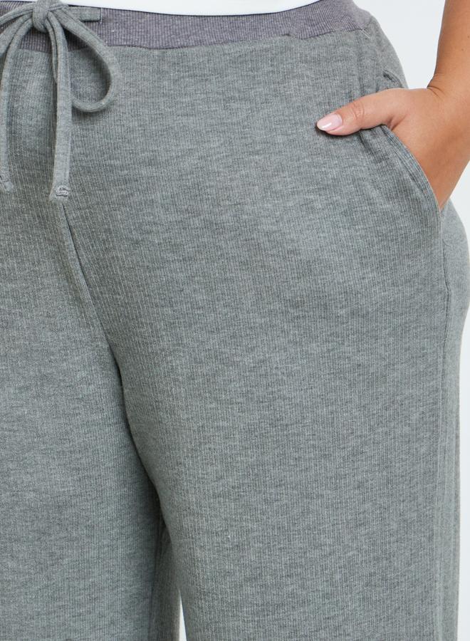 Styli Plus Size Grey Ribbed Relaxed Fit Joggers - Image 3