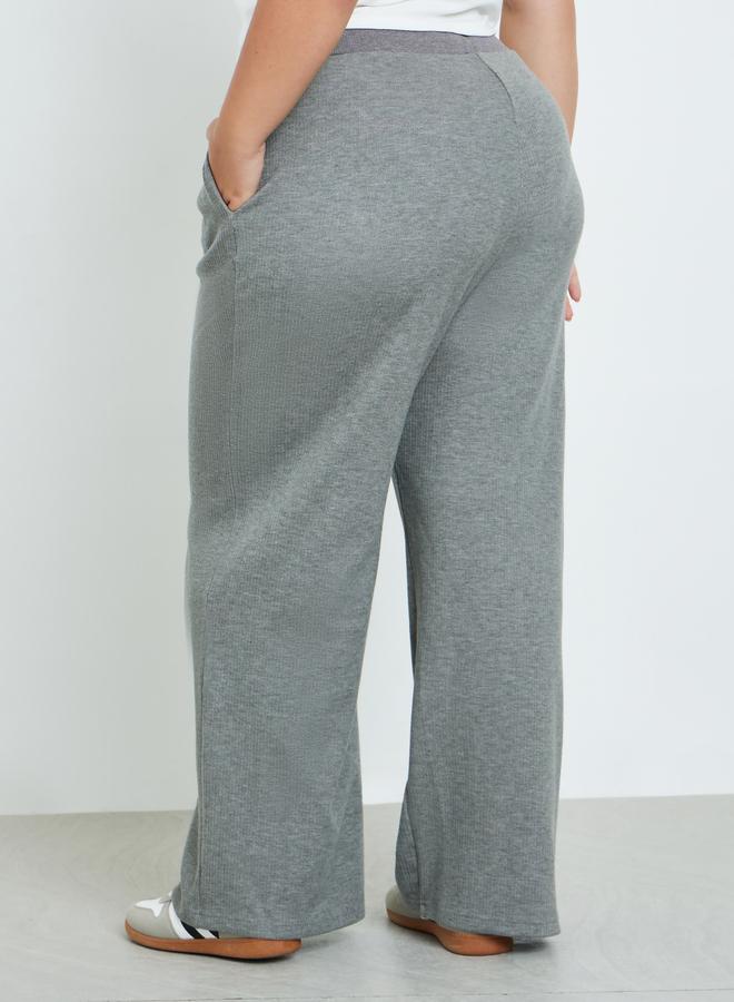 Styli Plus Size Grey Ribbed Relaxed Fit Joggers - Image 4