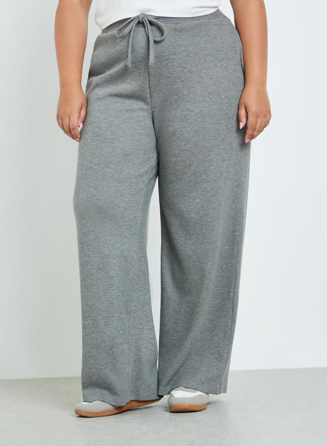 Styli Plus Size Grey Ribbed Relaxed Fit Joggers - Image 2