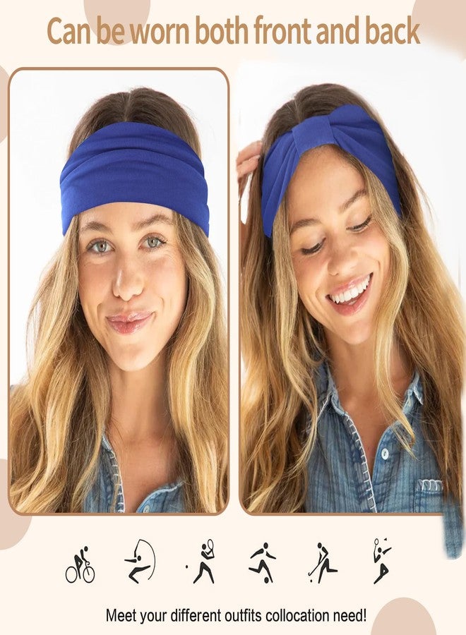 KU Wide Headbands for Women Non Slip 6 Pack Soft Elastic Hair Bands Sports Yoga Running Gym Workout Knotted Head Wraps, Cotton Cloth African Turbans Solid Color Bandana-with 6 Pcs Hair Ties - Image 3
