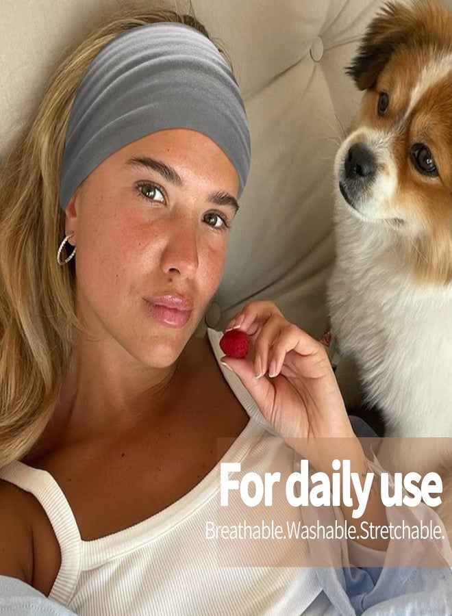 KU Wide Headbands for Women Non Slip 6 Pack Soft Elastic Hair Bands Sports Yoga Running Gym Workout Knotted Head Wraps, Cotton Cloth African Turbans Solid Color Bandana-with 6 Pcs Hair Ties - Image 5