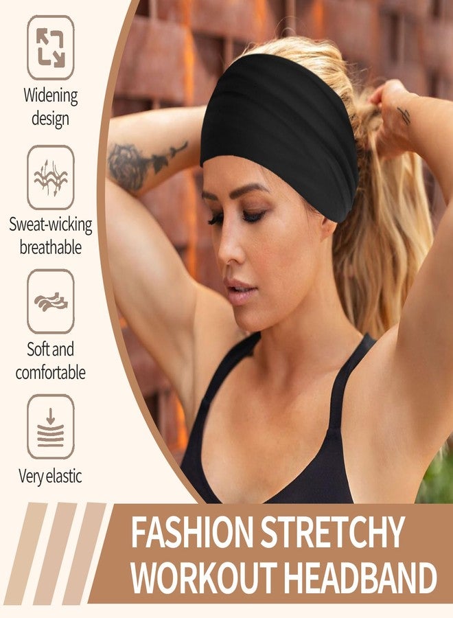 KU Wide Headbands for Women Non Slip 6 Pack Soft Elastic Hair Bands Sports Yoga Running Gym Workout Knotted Head Wraps, Cotton Cloth African Turbans Solid Color Bandana-with 6 Pcs Hair Ties - Image 2