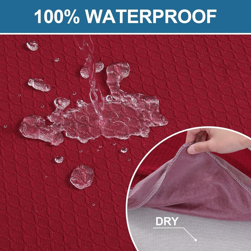 Smiry Waterproof Seat Covers for Dining Room Chairs Set of 2, Stretch Jacquard Removable Washable Chair Seat Slipcovers Protector, No Rear Covers, Wine Red - Image 3