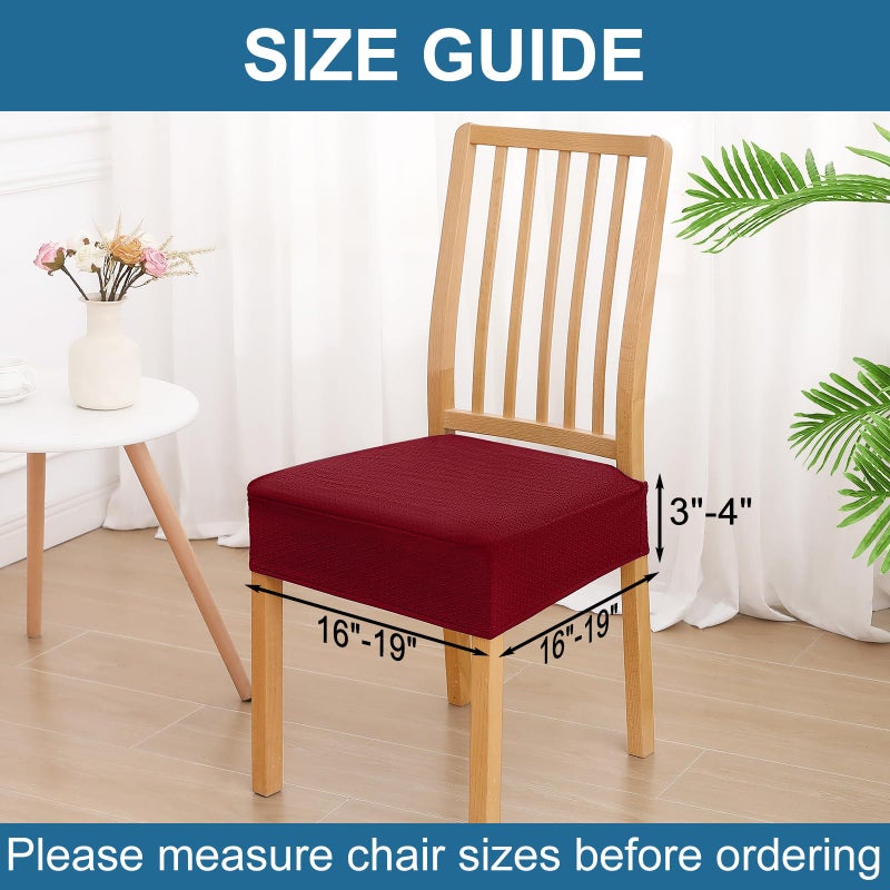 Smiry Waterproof Seat Covers for Dining Room Chairs Set of 2, Stretch Jacquard Removable Washable Chair Seat Slipcovers Protector, No Rear Covers, Wine Red - Image 2