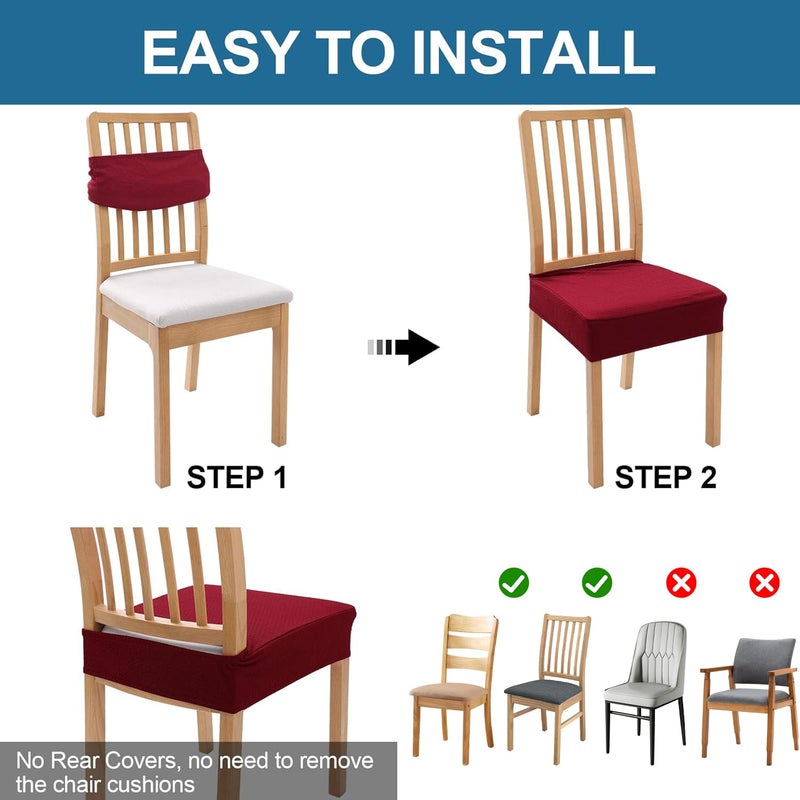 Smiry Waterproof Seat Covers for Dining Room Chairs Set of 2, Stretch Jacquard Removable Washable Chair Seat Slipcovers Protector, No Rear Covers, Wine Red - Image 5