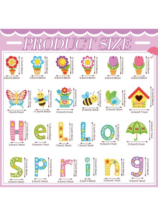 Perthlin 72 Pcs Cute Cutouts Hello Spring Cut Outs with 96 Pcs Glue Points Spring Bulletin Board Set Floral Plants Spring Cutouts Spring Decorations for Classroom School (Snowflake Style) - Image 3