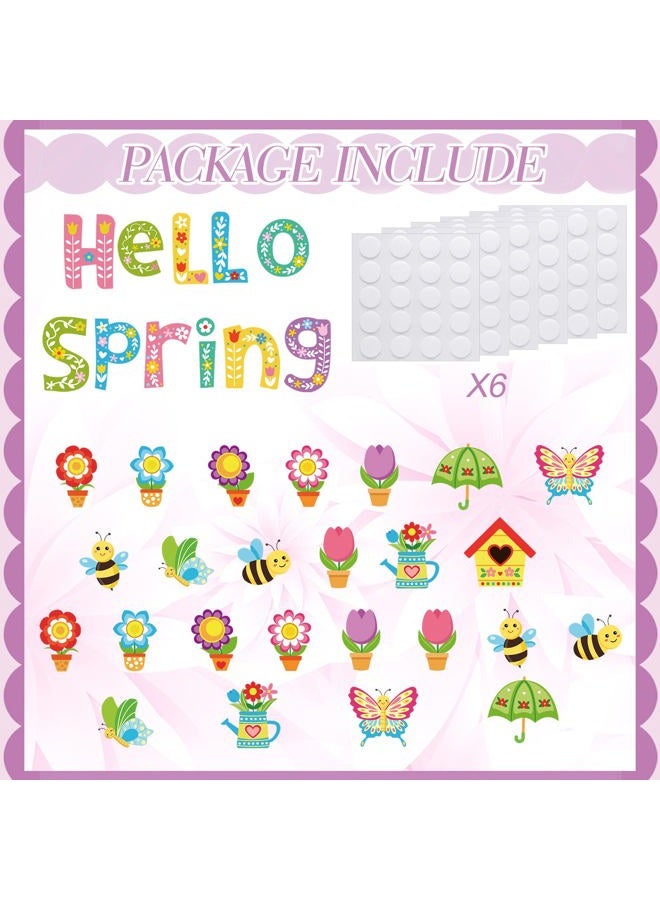 Perthlin 72 Pcs Cute Cutouts Hello Spring Cut Outs with 96 Pcs Glue Points Spring Bulletin Board Set Floral Plants Spring Cutouts Spring Decorations for Classroom School (Snowflake Style) - Image 5