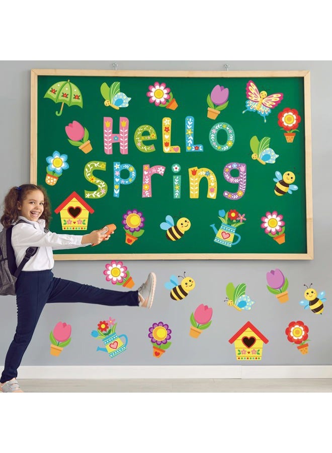 Perthlin 72 Pcs Cute Cutouts Hello Spring Cut Outs with 96 Pcs Glue Points Spring Bulletin Board Set Floral Plants Spring Cutouts Spring Decorations for Classroom School (Snowflake Style) - Image 2