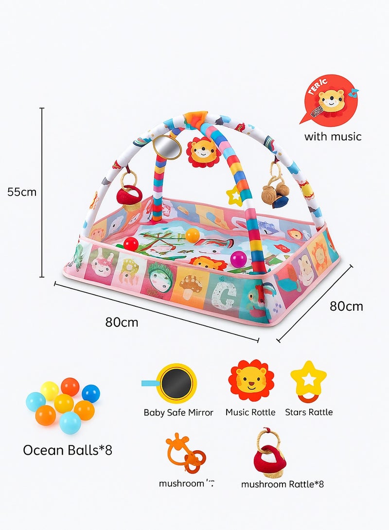 Lion Baby Playpen & Activity Gym Mat 70x50x45cm with 8 Ocean Balls, Foldable & Washable  - Image 1
