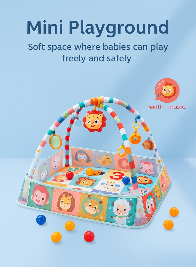 Lion Baby Playpen & Activity Gym Mat 70x50x45cm with 8 Ocean Balls, Foldable & Washable  - Image 4