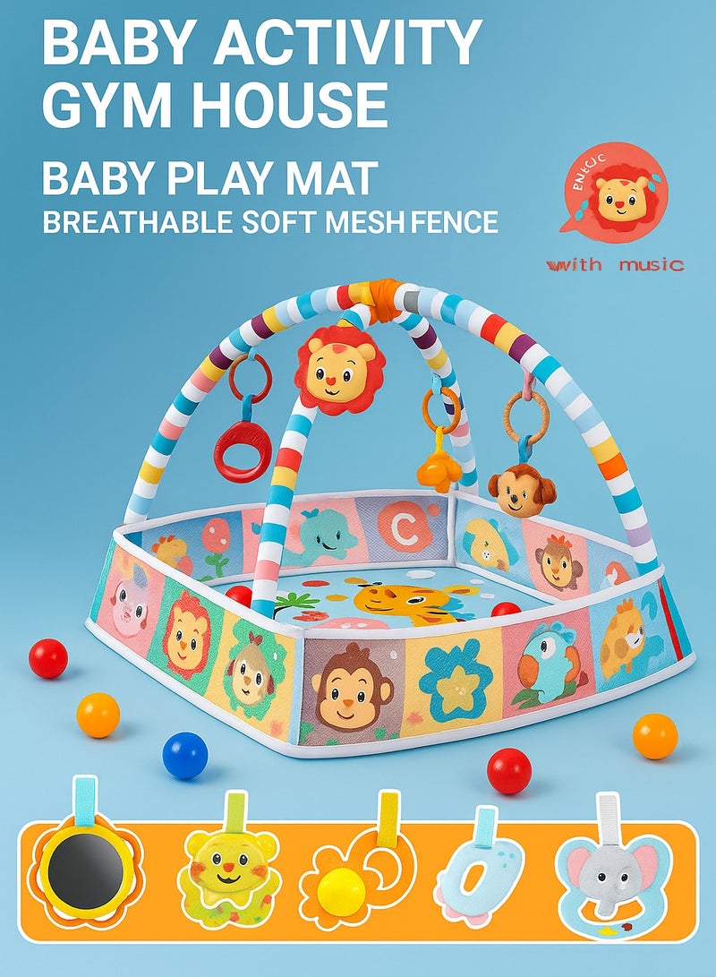 Lion Baby Playpen & Activity Gym Mat 70x50x45cm with 8 Ocean Balls, Foldable & Washable  - Image 2